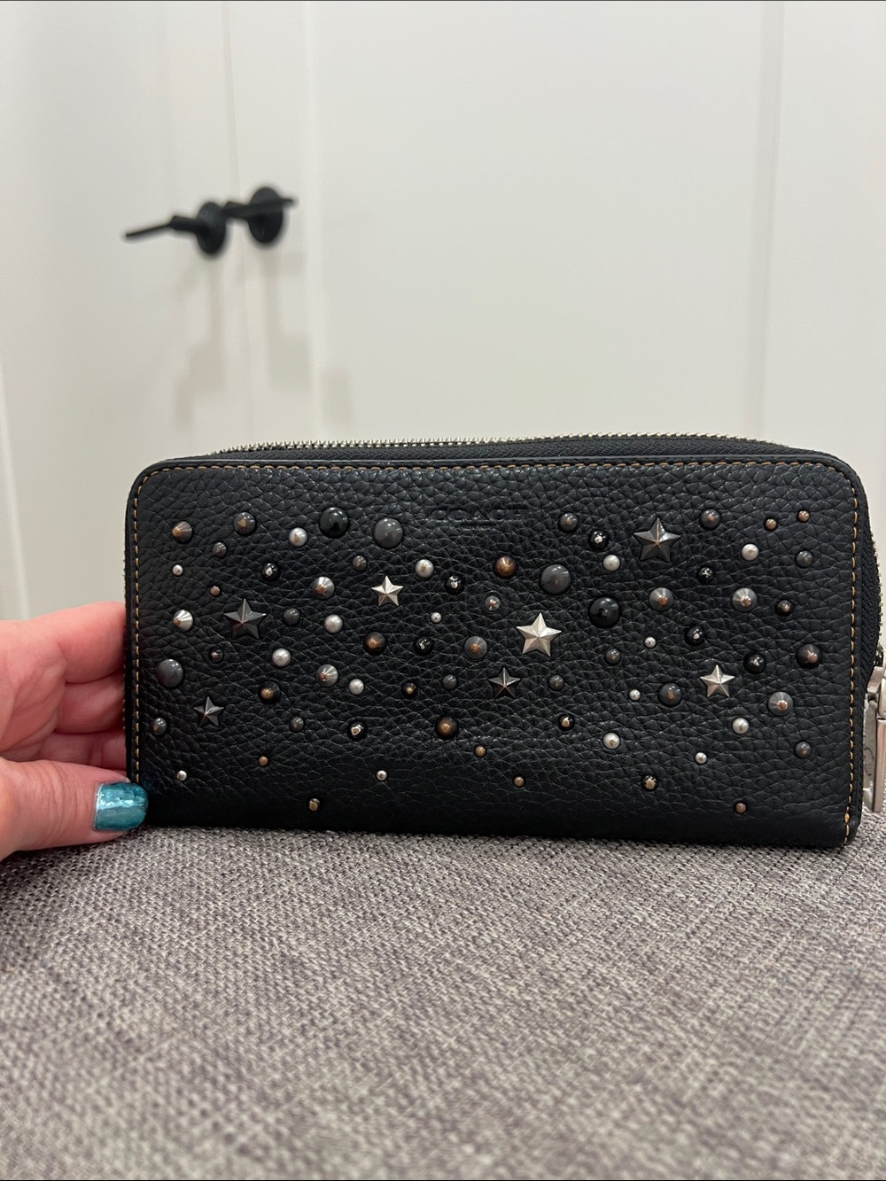 Coach Black Star & Stud Zip Wallet